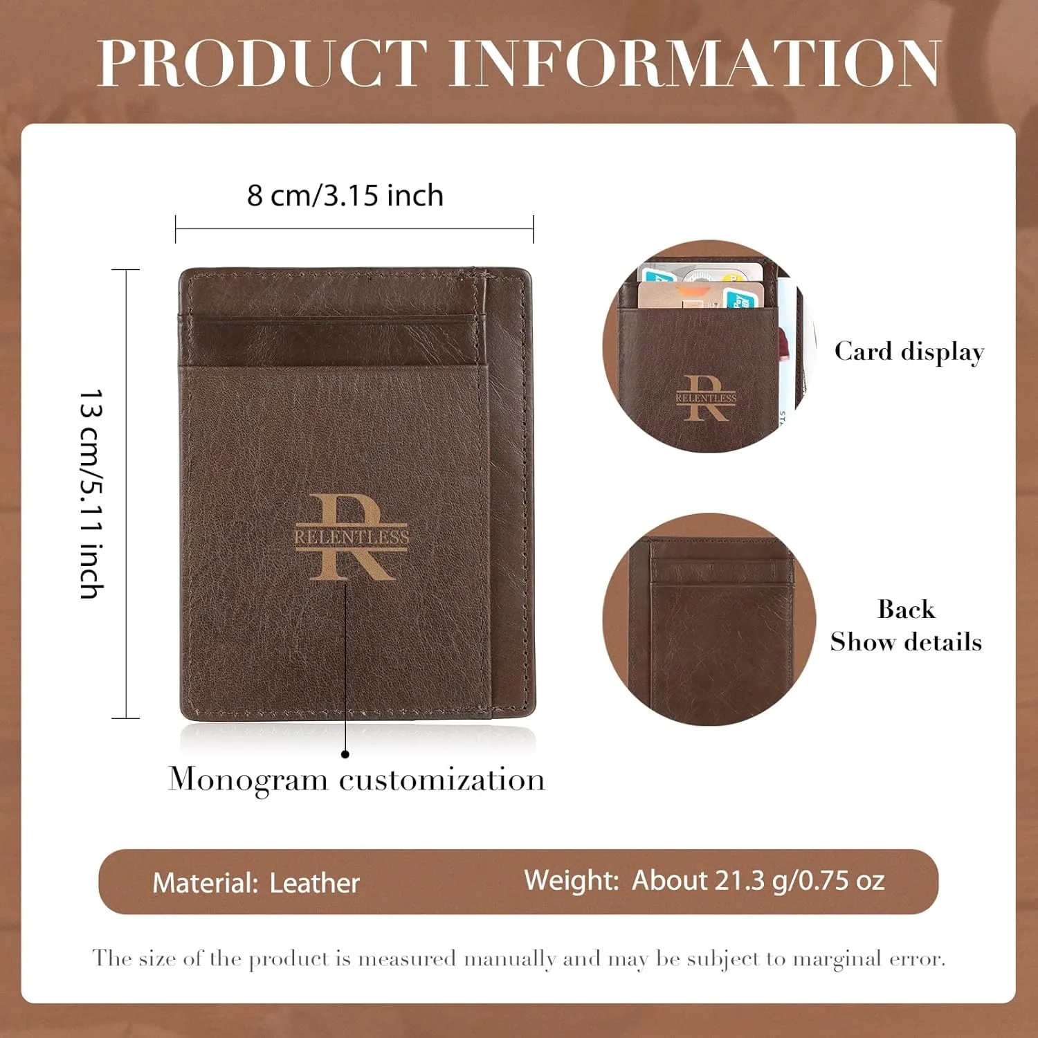Engraved Leather Front Pocket Wallet,Custom Picture & Name Minimalist Card Case Wallet,Credit Card Holders Personalized Gifts for Women Men Dad Son