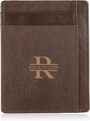 Engraved Leather Front Pocket Wallet,Custom Picture & Name Minimalist Card Case Wallet,Credit Card Holders Personalized Gifts for Women Men Dad Son