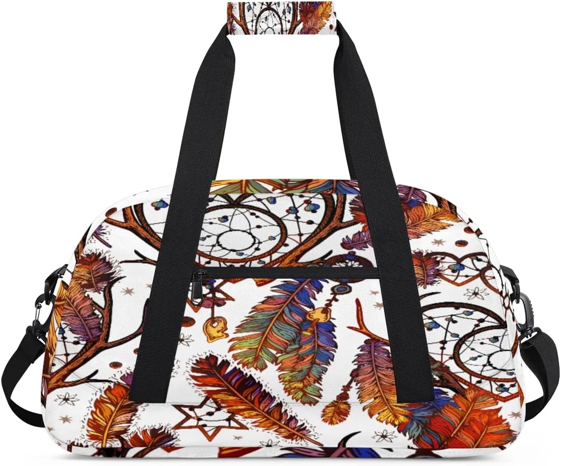 Ethnic Tribe Dreamcatcher Gym Duffel Bag for Men Women Boho Feather Sports Tote Bag with Adjustable Shoulder Strap for Dance Gymnastics Traveling Outdoor Camping Overnight Stay