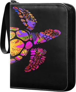 Exnundod 4 Pocket Trading Card Binder Creative Sea Turtle PU Leather Card Collection Binder Multicolor Psychedelic Sports Card Binder 400 Cards Organizer Trading Card Albums for Cards