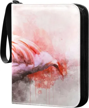Exnundod 4 Pocket Trading Card Binder Watercolor Painting PU Leather Card Collection Binder Red Flamingo Sports Card Binder 400 Cards Organizer Binder Collectible Trading Card Albums