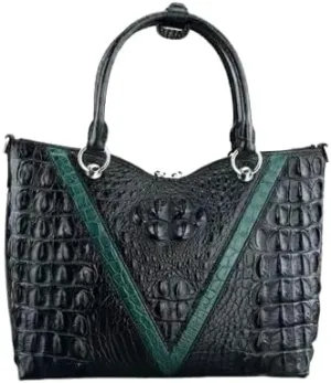 Exotic Genuine Alligator Skin Women Totes Purse Female Large Shoulder Bag Authentic Crocodile Leather Lady Black Green Handbag, black, 34cm(Length) x 24cm(Height) x 12cm(Deep)