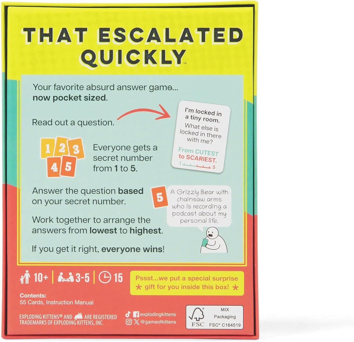 Exploding Kittens That Escalated Quickly: Grab and Game Compact Travel-Sized Card Game for 3-5 Players - Ages 10  - 15 Minutes to Play - Party Game -Family Game Night, Adult and Teen Card Game