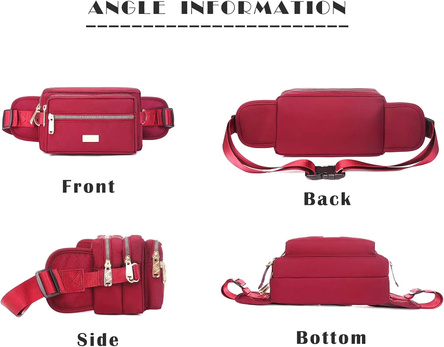 Extra Large Fashion Fanny Pack for Men Women, Waist Bag for Waterproof Hiking Running Biking Gym Outdoor Sports Travel Belt Bag (Garnet)