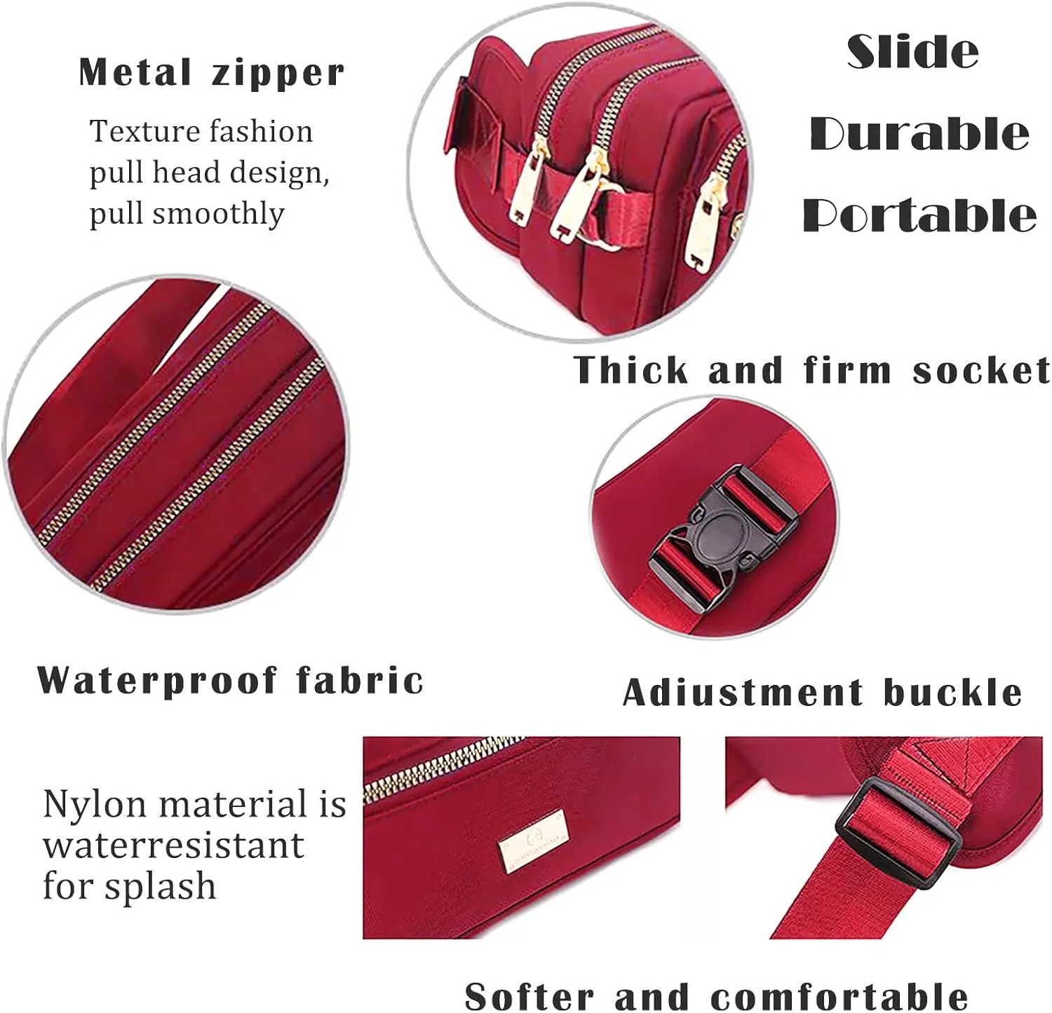 Extra Large Fashion Fanny Pack for Men Women, Waist Bag for Waterproof Hiking Running Biking Gym Outdoor Sports Travel Belt Bag (Garnet)
