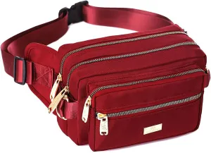 Extra Large Fashion Fanny Pack for Men Women, Waist Bag for Waterproof Hiking Running Biking Gym Outdoor Sports Travel Belt Bag (Garnet)