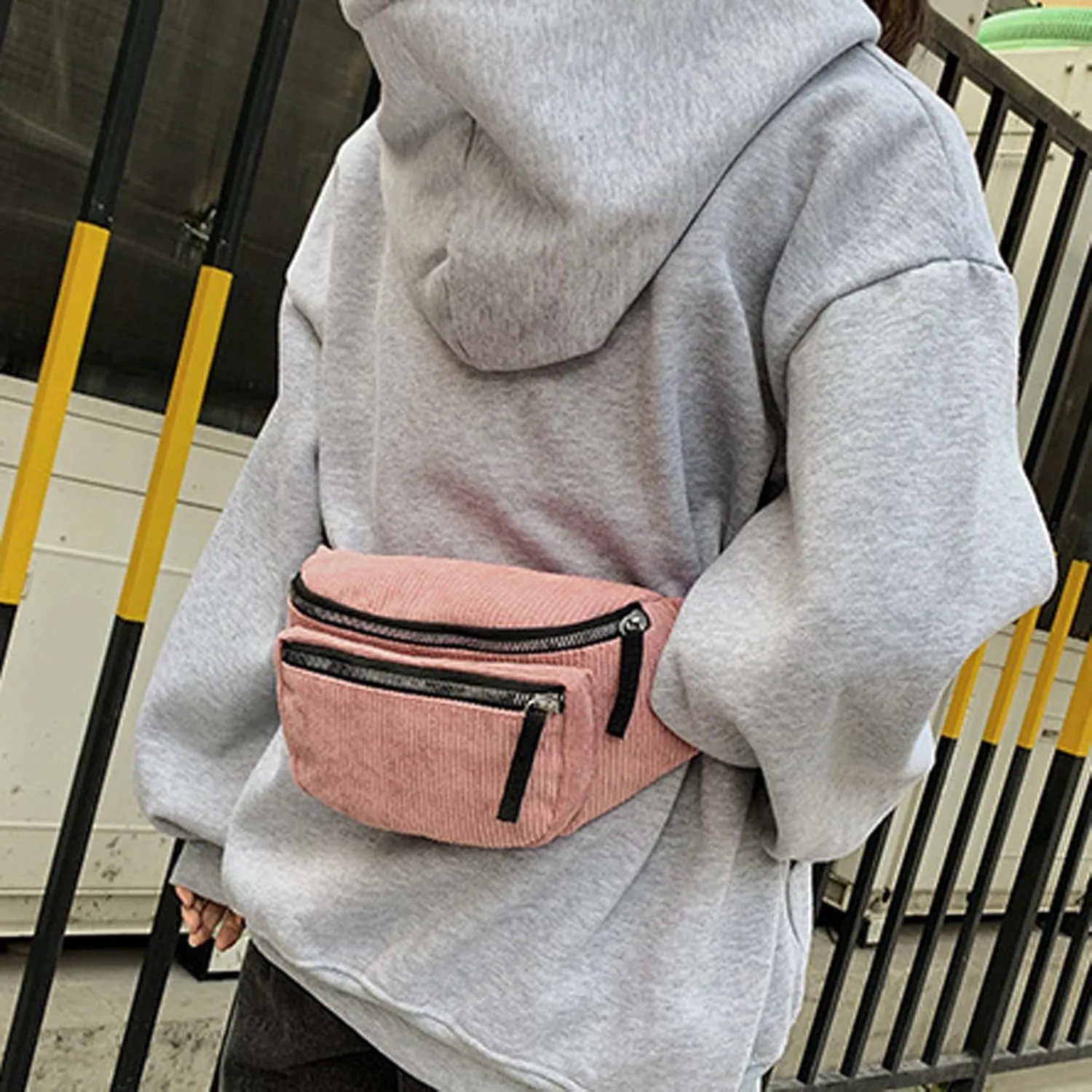 eYLun Women Fanny Pack Crossbody Bag Casual Corduroy Waist Bag Adjustable Chest Bag Waist Pack for Travel Walking Running Hiking Cycling Pink