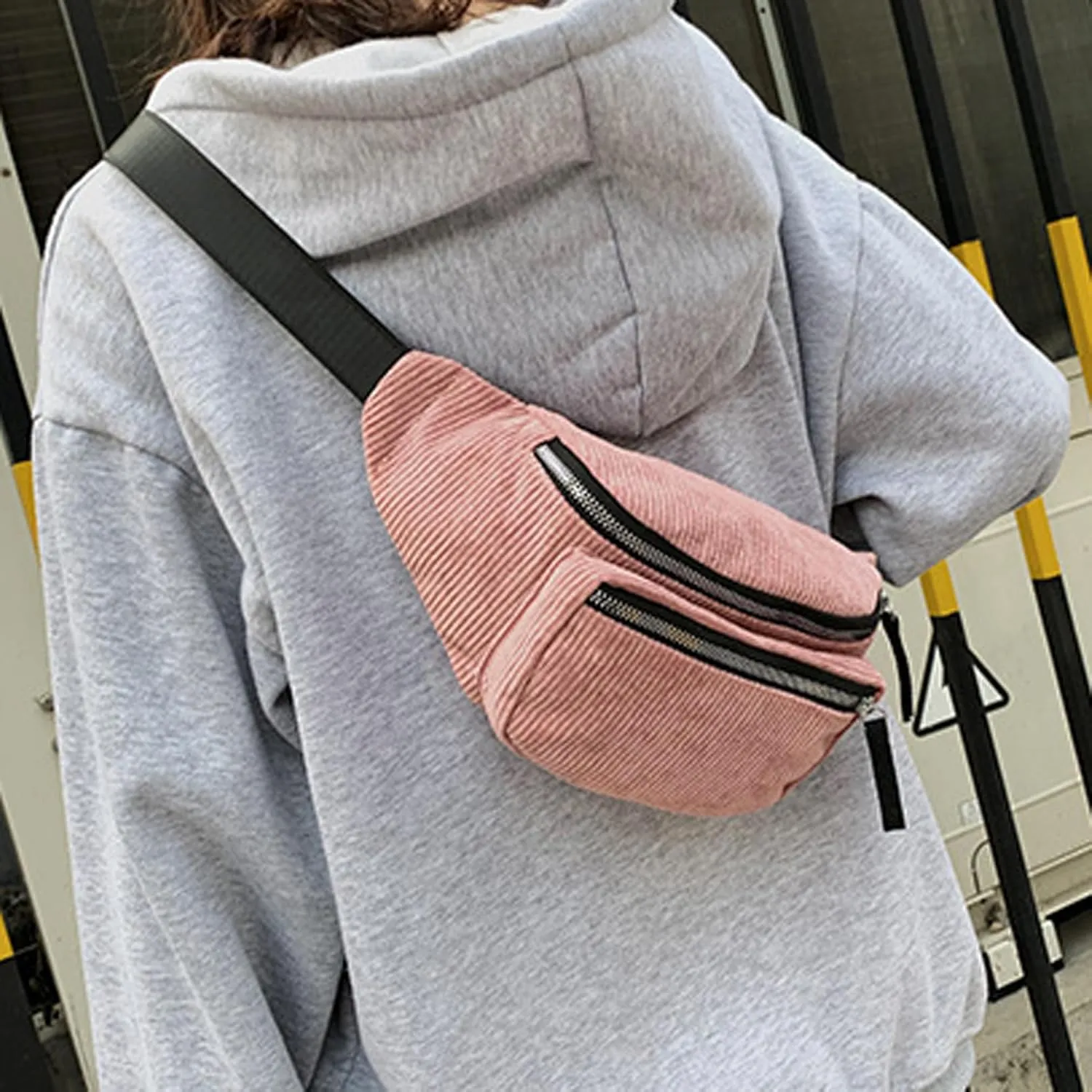eYLun Women Fanny Pack Crossbody Bag Casual Corduroy Waist Bag Adjustable Chest Bag Waist Pack for Travel Walking Running Hiking Cycling Pink