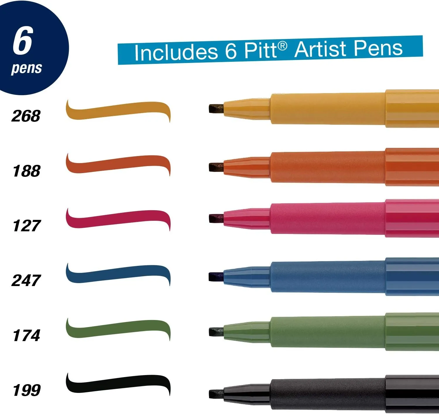 Faber-Castell Calligraphy Pitt Artist Pen Set - 6 Multi Colored Calligraphy Pens