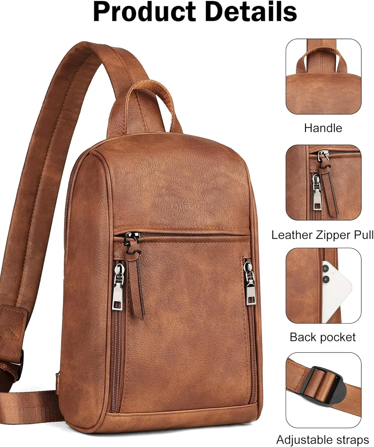FADEON Sling Bag for Women Crossbody Purse Sling Bags, Designer Sling Purses Medium Travel Multi-Pocket Sling Backpack