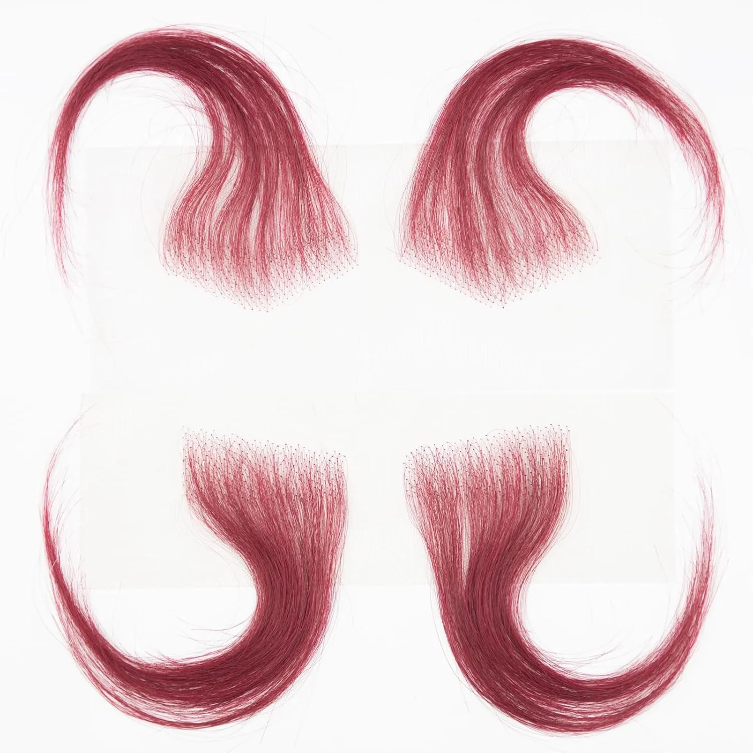 Fake Edges Real Human Hair Pieces HD Lace Front Wig - 99J Burgundy, 4 Pcs, Reusable Invisible Lace Hairline, Wine Red Colored Baby Hair Stripes