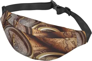 Fanny Pack For Men Women Casual Belt Bag Waterproof Waist Bag Compass And Old World Map Running Waist Pack For Travel Sports