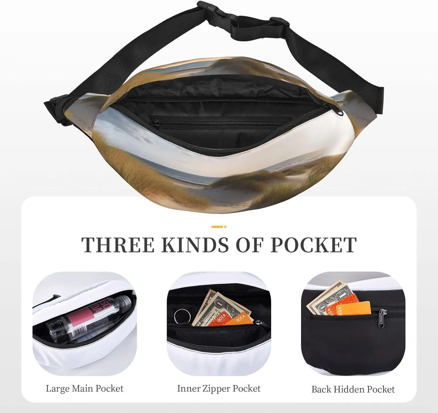 Fanny Pack for Men Women Waist Bag Adjustable Waist Pack Crossbody Belt Bag beach dunes Bum Bag
