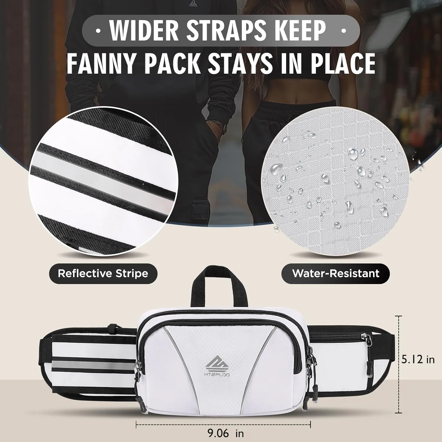 Fanny Pack for Men Women Waist Bag with Water Bottle Holder for Hiking, travel,Dog Walking, Workout,Cycling (White)
