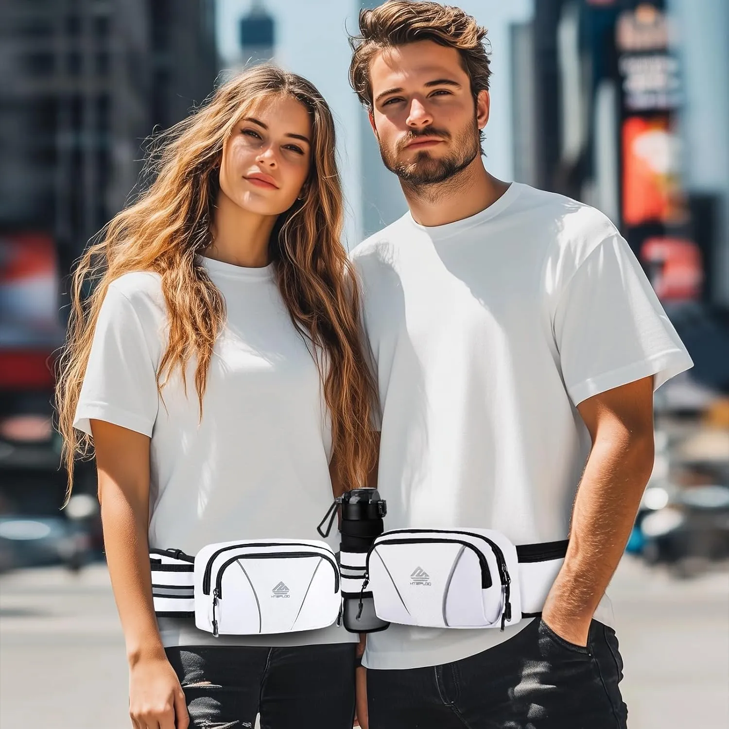 Fanny Pack for Men Women Waist Bag with Water Bottle Holder for Hiking, travel,Dog Walking, Workout,Cycling (White)