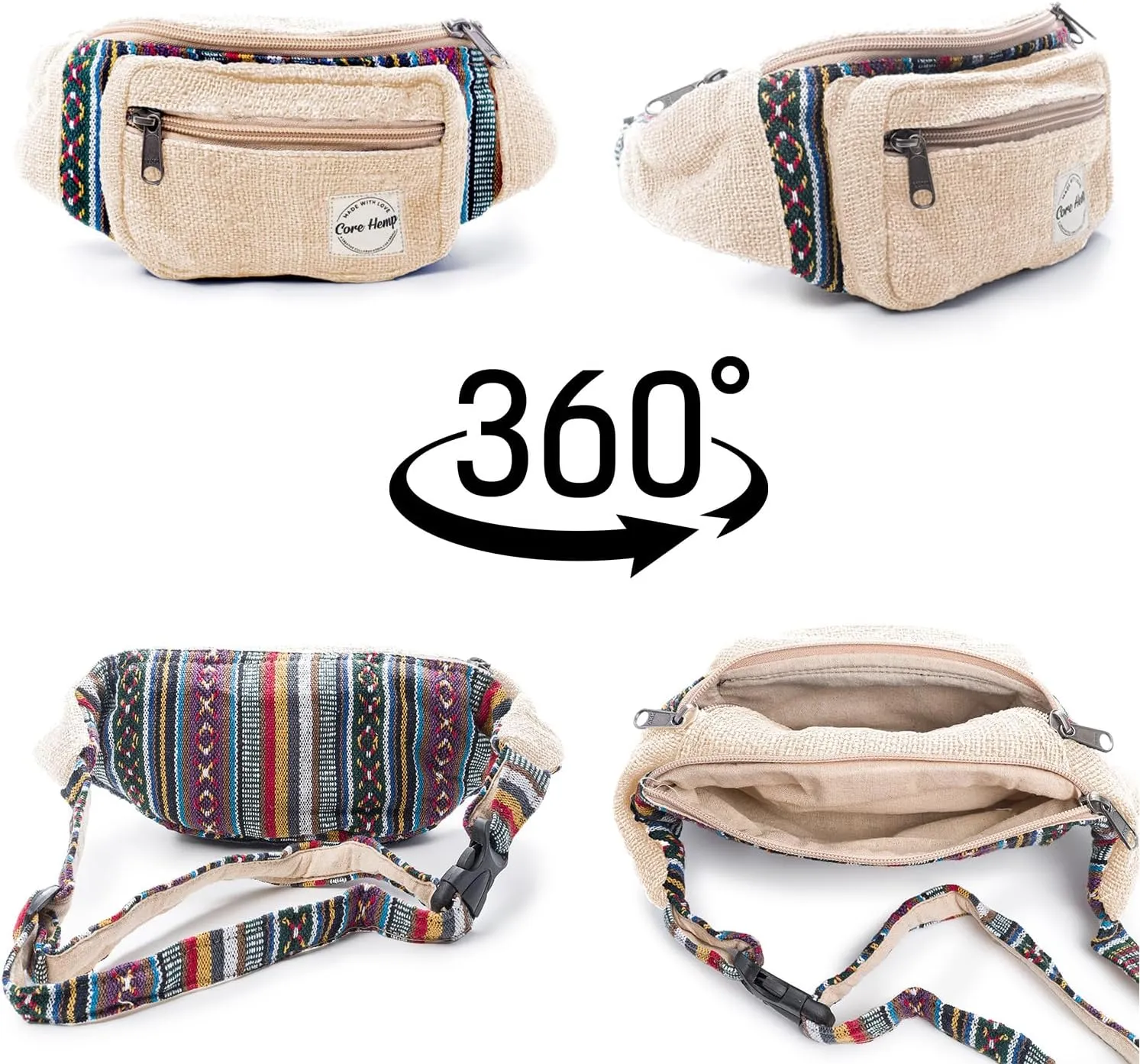 Fanny Pack for Women & Men Hemp Cross Body Fashion Waist Pack Bum Bag with Adjustable Straps Belt Bag For Running Hiking Travel