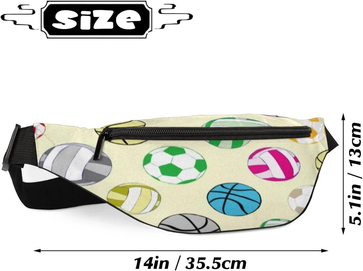 Fanny Pack for Women Men Colorful Basketball Football Waist Pack Crossbody Bag with Adjustable Straps for Hiking Running Walking Travel Cycling