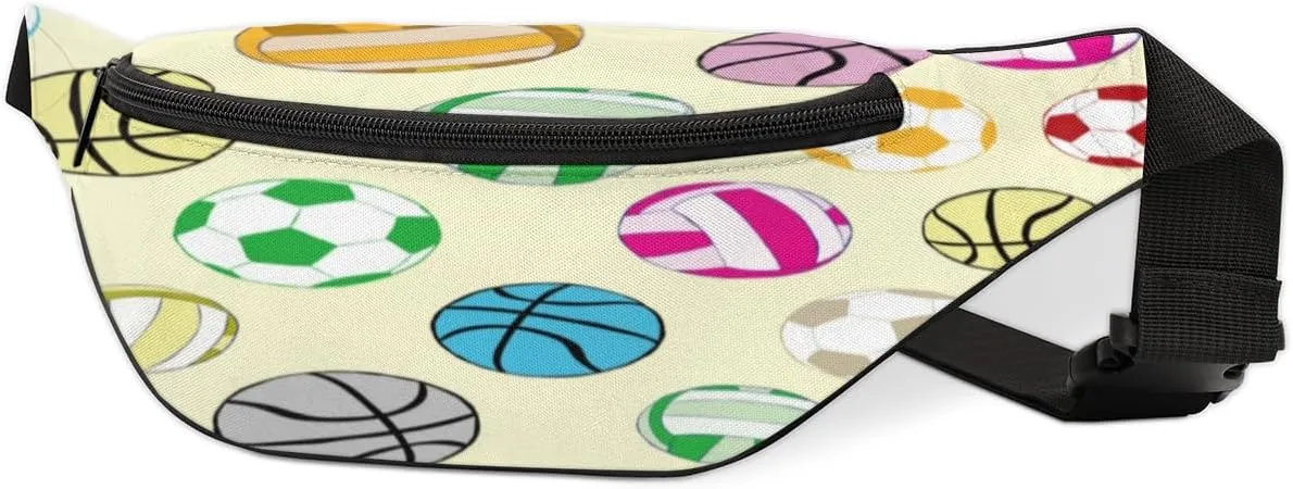 Fanny Pack for Women Men Colorful Basketball Football Waist Pack Crossbody Bag with Adjustable Straps for Hiking Running Walking Travel Cycling