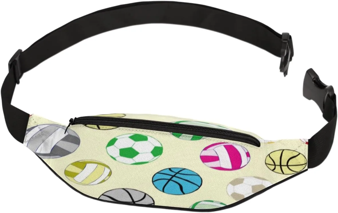 Fanny Pack for Women Men Colorful Basketball Football Waist Pack Crossbody Bag with Adjustable Straps for Hiking Running Walking Travel Cycling