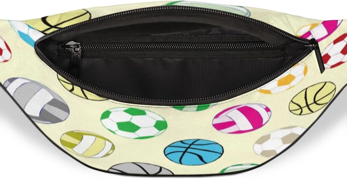Fanny Pack for Women Men Colorful Basketball Football Waist Pack Crossbody Bag with Adjustable Straps for Hiking Running Walking Travel Cycling