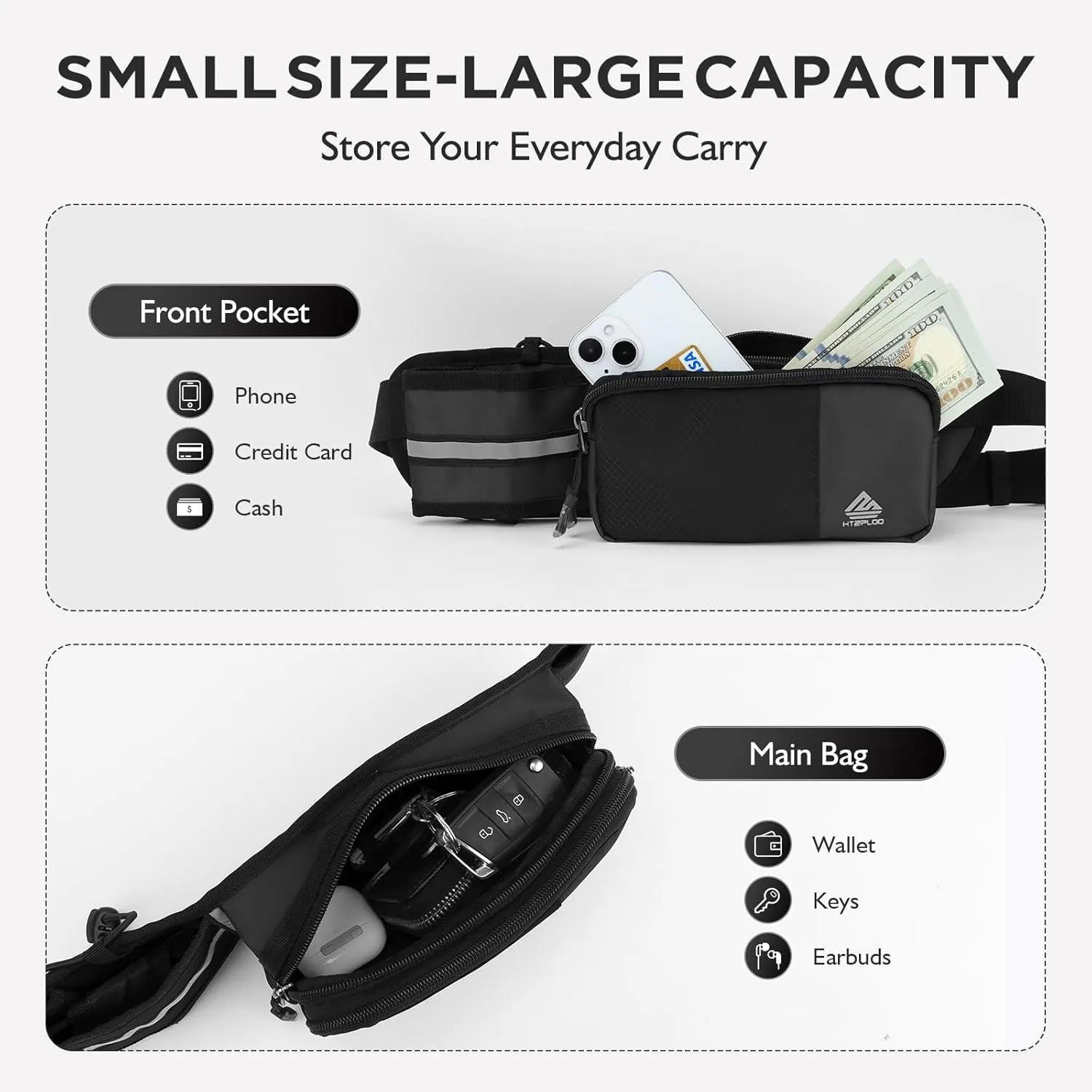 Fanny Pack for Women Men with Water Bottle Holder,Waist Bag for Hiking,Travel,Running,Dog Walking,Workout,Cycling (Black)