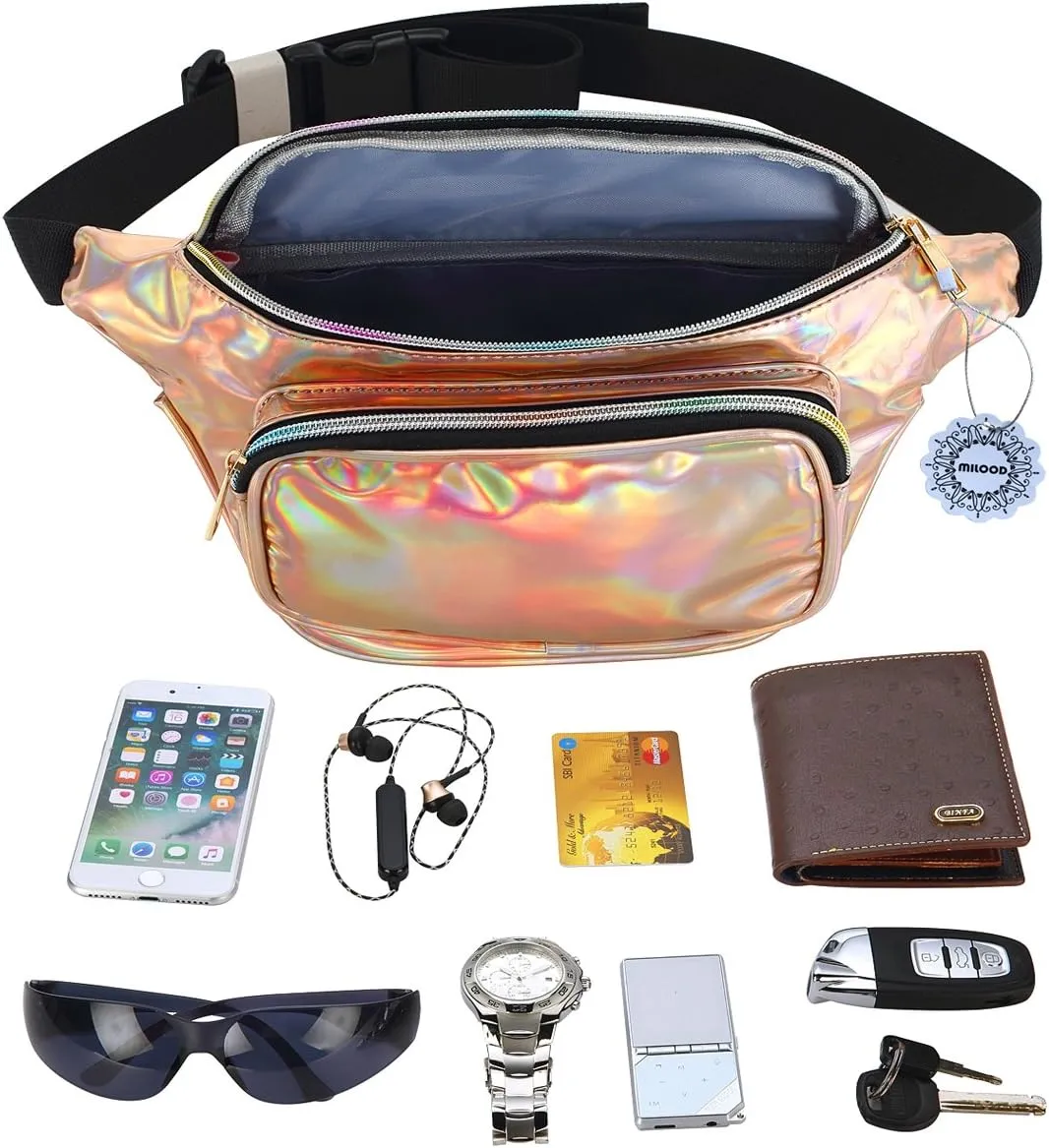 Fanny Pack for Women Party Waist Festival Money Belt Leather Pouch Concert Holographic Wallet Bum Bag Tote