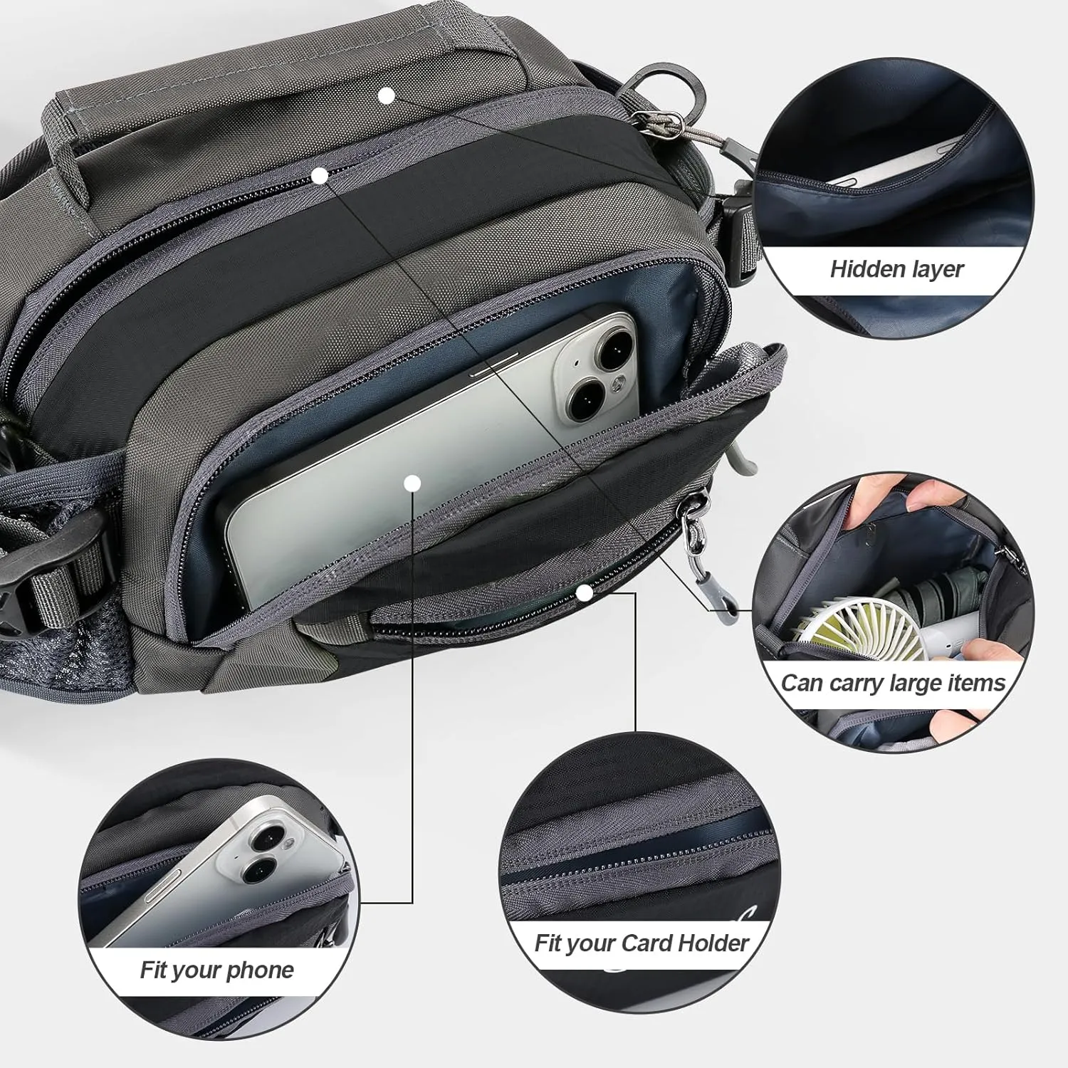 Fanny Pack Waist Bag for Women Men, running packs gear with Phone Water Bottle holder Adjustable belt, for Travel Workout Hiking, carrying iPhone money, multi colors… (black)
