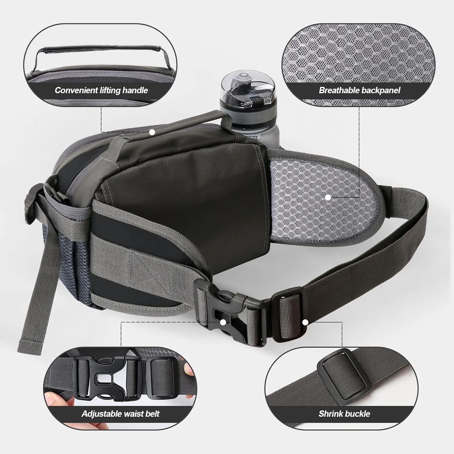 Fanny Pack Waist Bag for Women Men, running packs gear with Phone Water Bottle holder Adjustable belt, for Travel Workout Hiking, carrying iPhone money, multi colors… (black)
