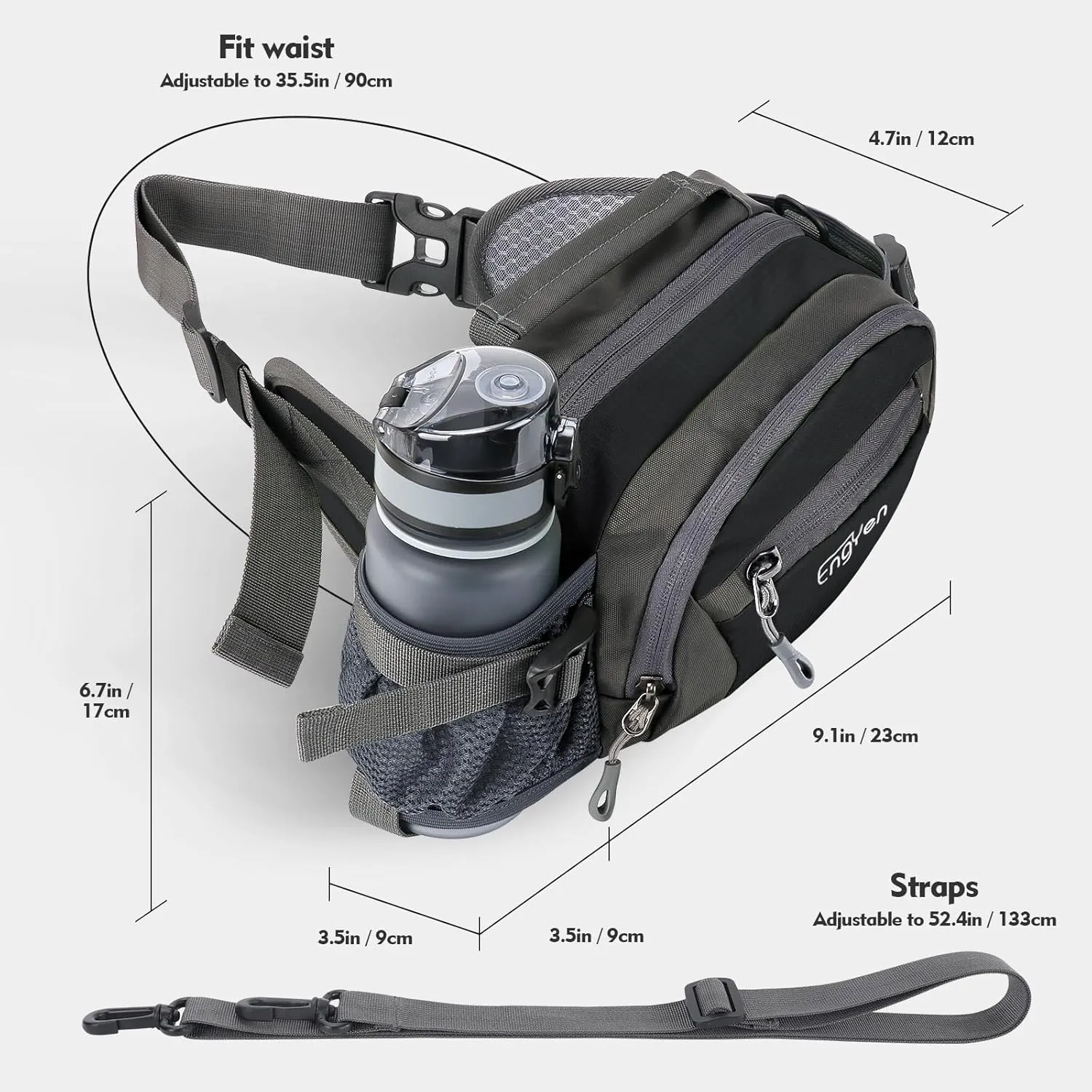 Fanny Pack Waist Bag for Women Men, running packs gear with Phone Water Bottle holder Adjustable belt, for Travel Workout Hiking, carrying iPhone money, multi colors… (black)
