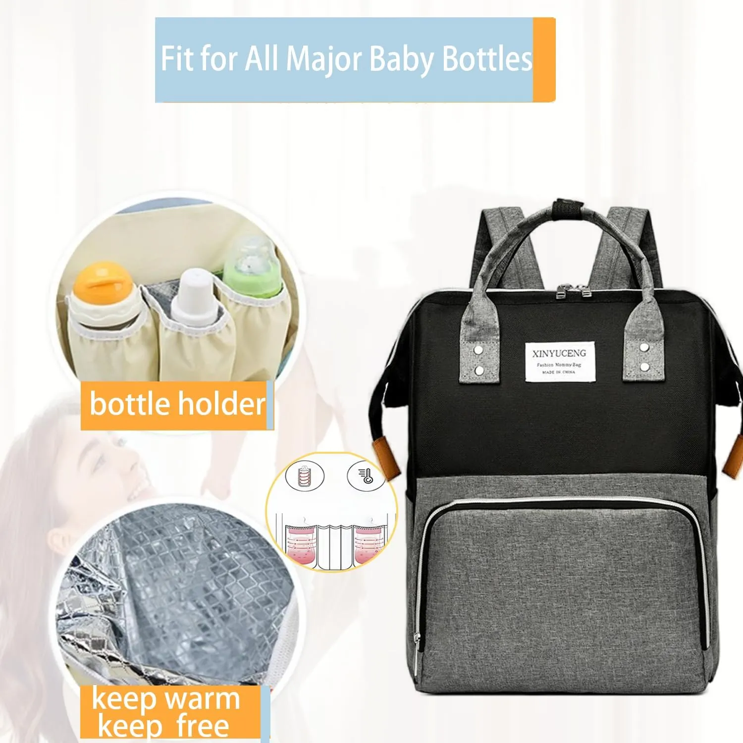 Fashion Diaper Backpack Waterproof Mommy Bag, Large Capacity Diaper Bag Travel Multi-functional Backpack Baby Boy Girl (Black 1)