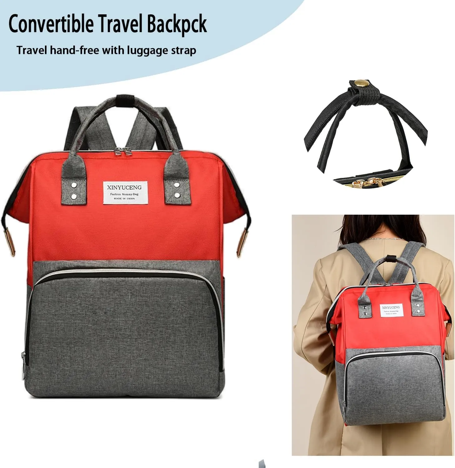 Fashion Diaper Backpack Waterproof Mommy Bag, Large Capacity Diaper Bag Travel Multi-functional Backpack Baby Boy Girl (Black 1)