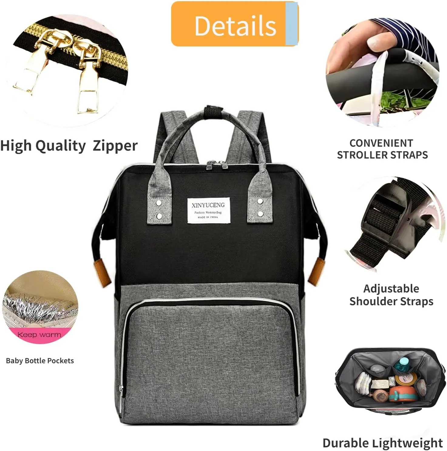 Fashion Diaper Backpack Waterproof Mommy Bag, Large Capacity Diaper Bag Travel Multi-functional Backpack Baby Boy Girl (Black 1)