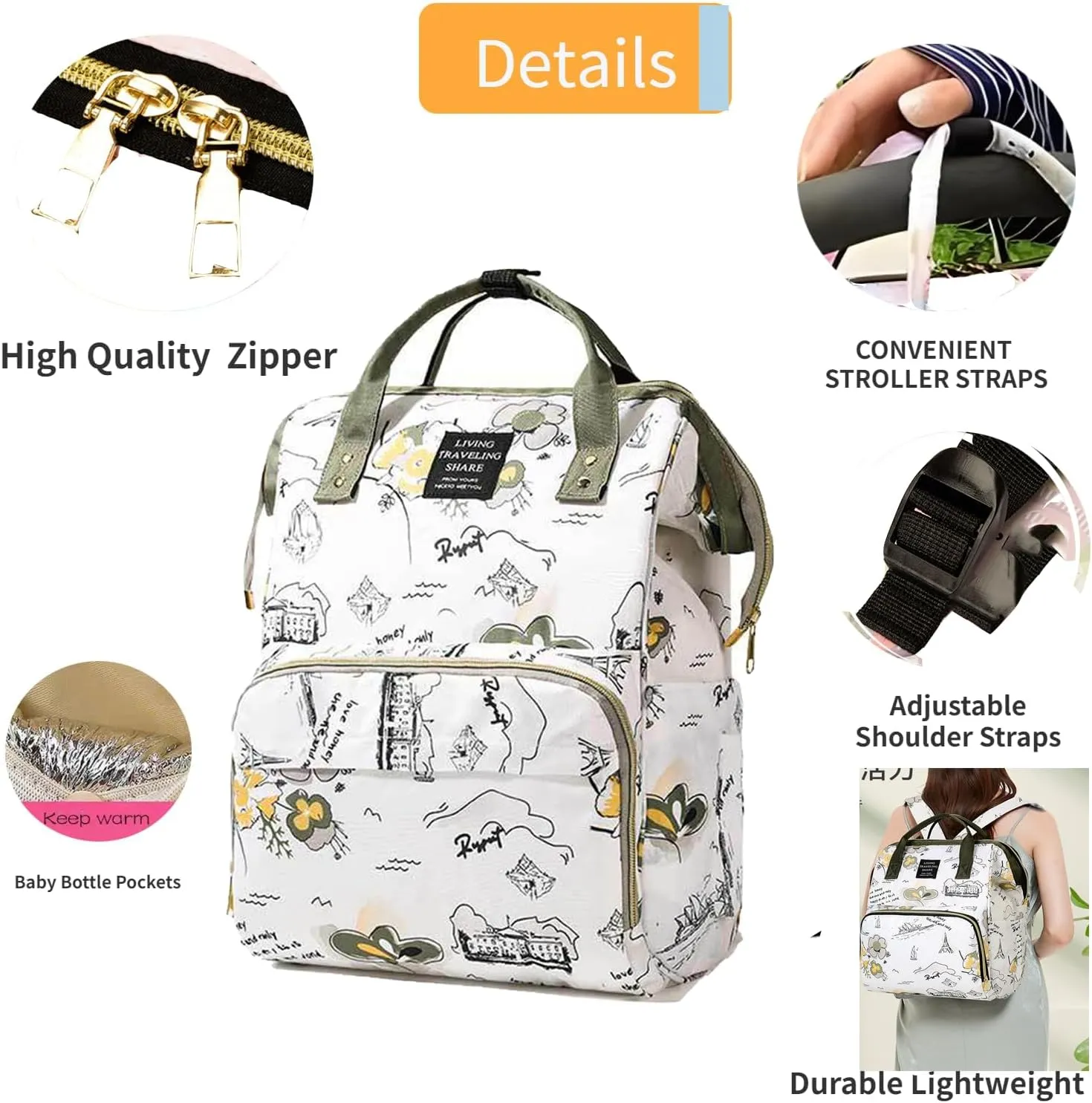Fashion Diaper Backpack Waterproof Mommy Bag, Large Capacity Diaper Bag Travel Multi-functional Backpack Baby Boy Girl (Blue 4)