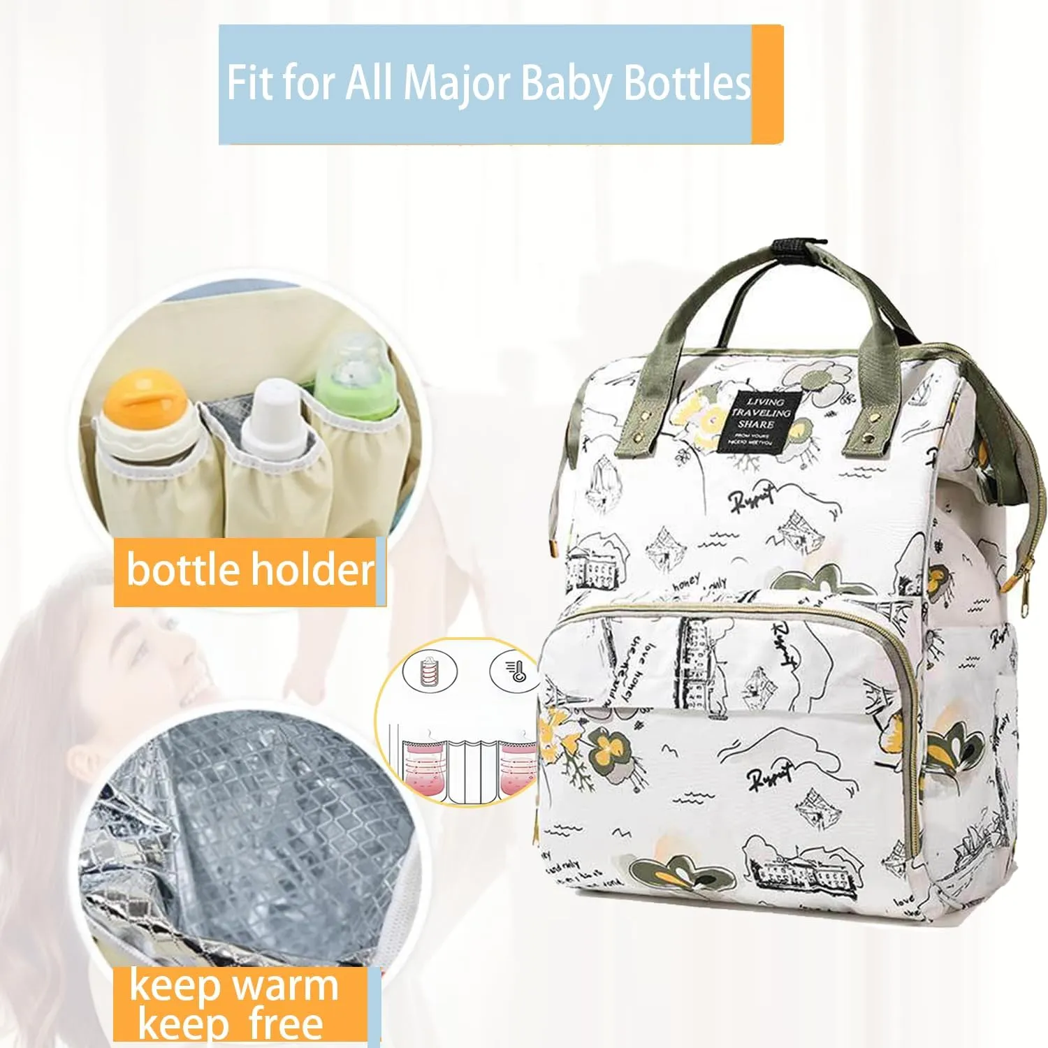 Fashion Diaper Backpack Waterproof Mommy Bag, Large Capacity Diaper Bag Travel Multi-functional Backpack Baby Boy Girl (Blue 4)