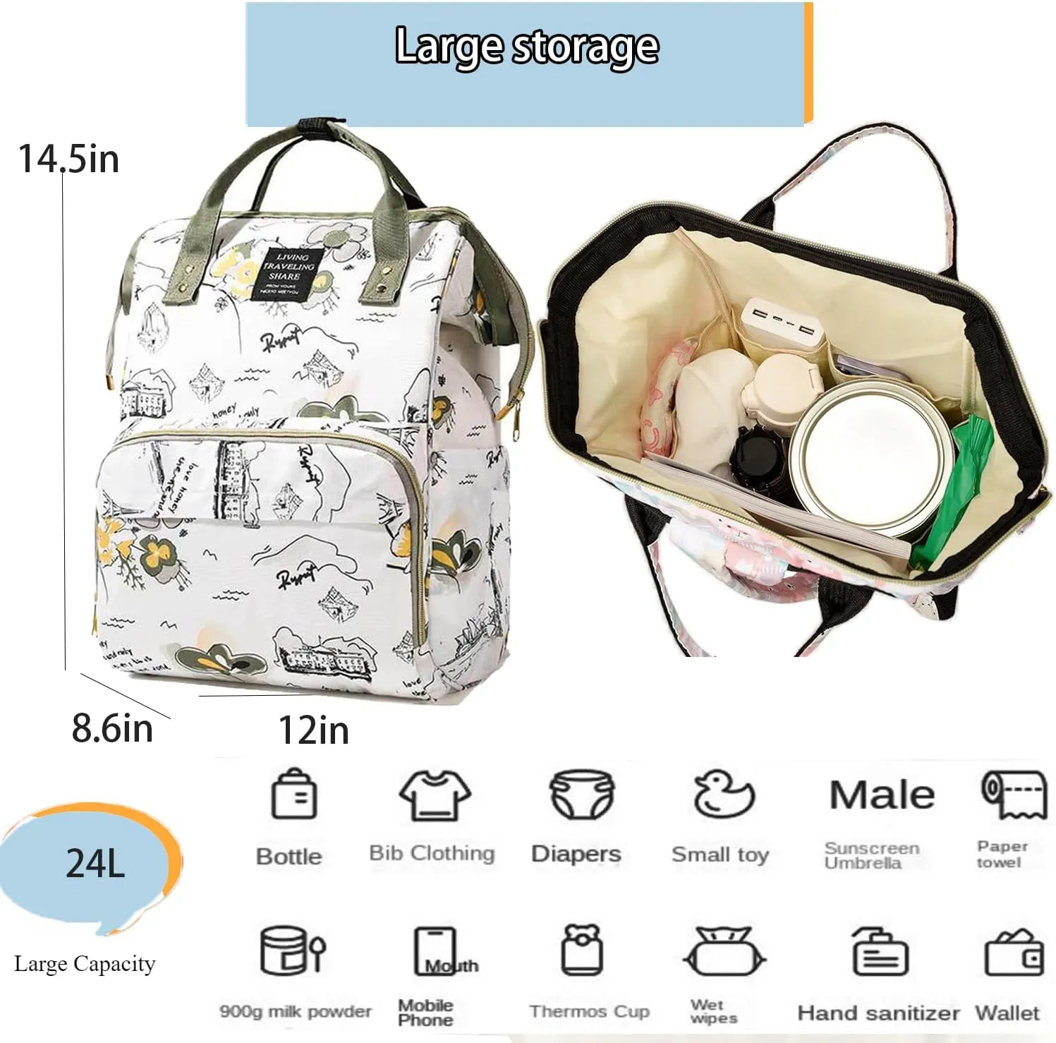 Fashion Diaper Backpack Waterproof Mommy Bag, Large Capacity Diaper Bag Travel Multi-functional Backpack Baby Boy Girl (Blue 4)