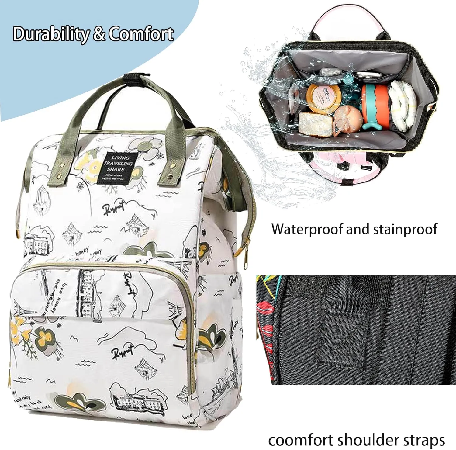 Fashion Diaper Backpack Waterproof Mommy Bag, Large Capacity Diaper Bag Travel Multi-functional Backpack Baby Boy Girl (Blue 4)