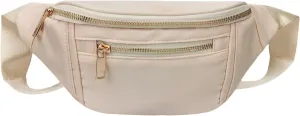 Fashionable Fanny Pack Crossbody for Women,Waist Bag Pack,Belt Bag for Travel Walking Running Hiking Cycling,Easy Carry Any Phone,Wallet (Beige,Gold zipper)