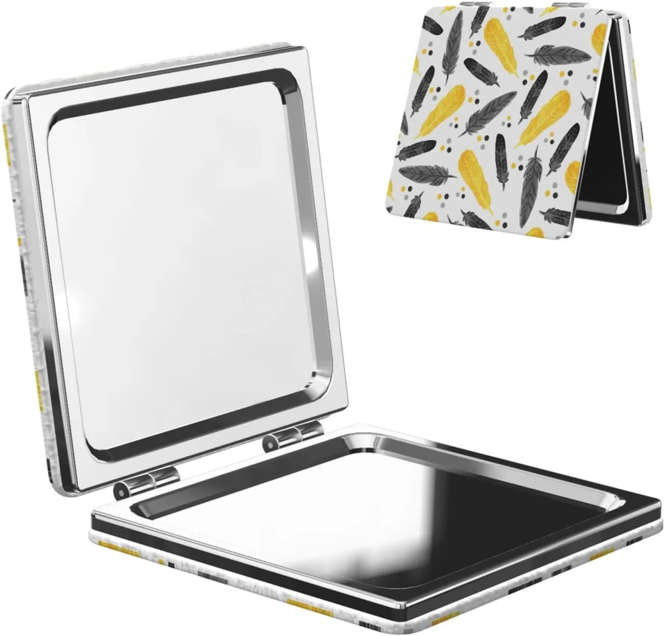 Feathers Texture Textile Women Small Pocket Mirror Travel Cosmetic Mirror Folding Handheld Makeup Mirror