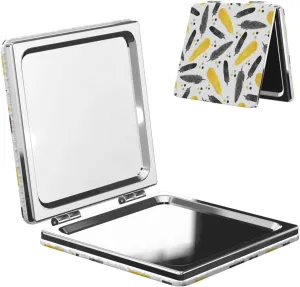 Feathers Texture Textile Women Small Pocket Mirror Travel Cosmetic Mirror Folding Handheld Makeup Mirror