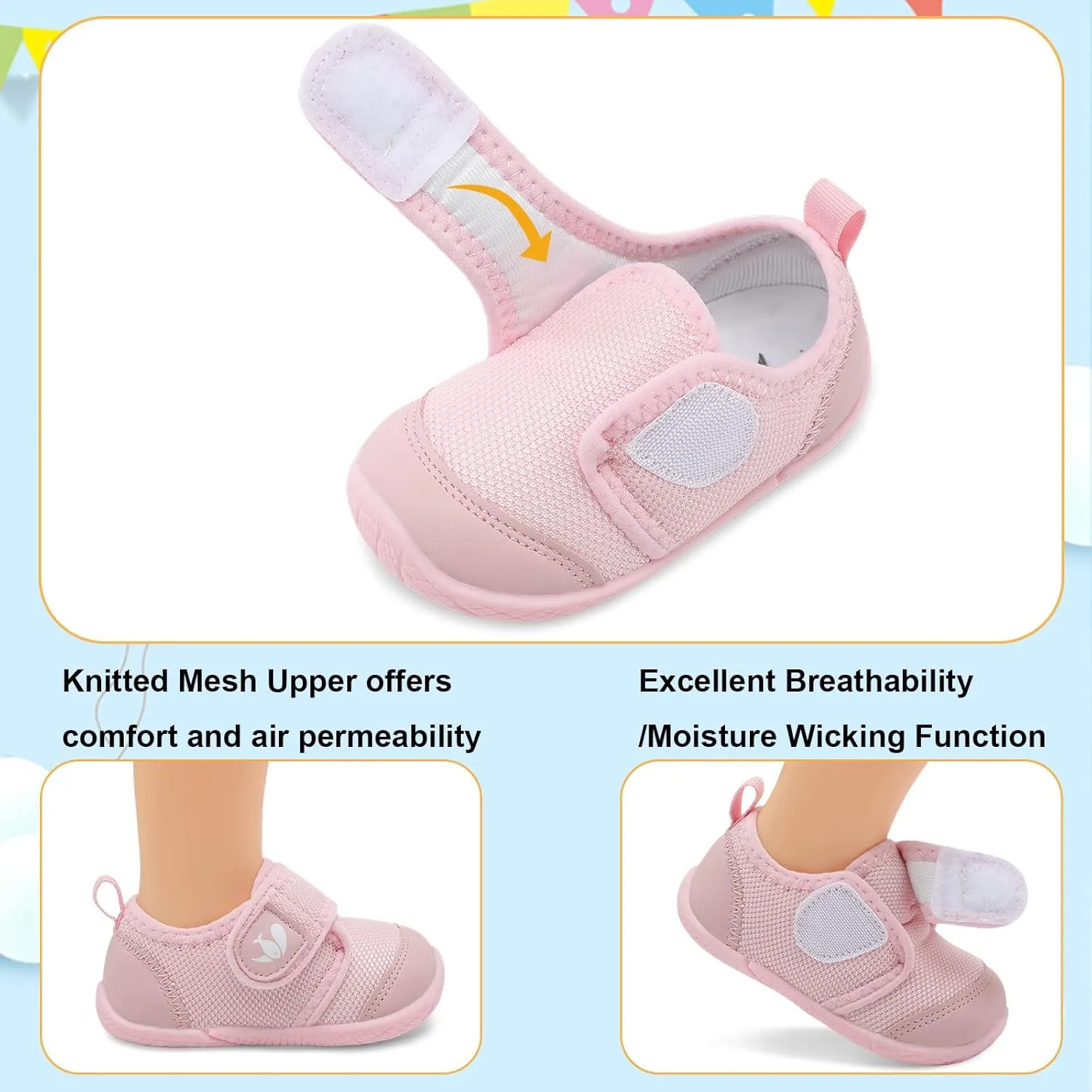FEETCITY Baby First Walking Shoes Boys Girls Infant Sneakers Crib Shoes Breathable Lightweight Slip On Shoes