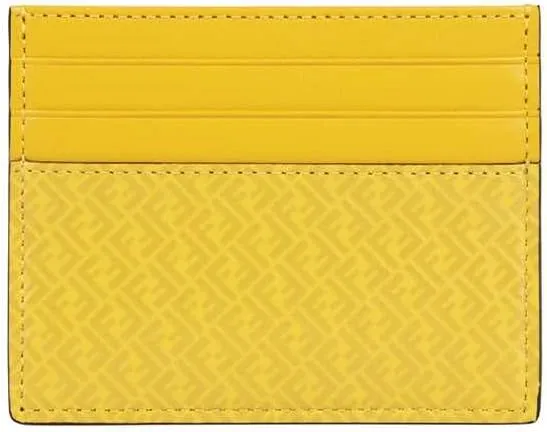 FENDI FF Logo Print Sunflower Yellow Leather Card Case 7M0164