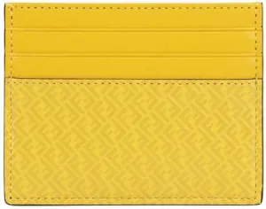 FENDI FF Logo Print Sunflower Yellow Leather Card Case 7M0164