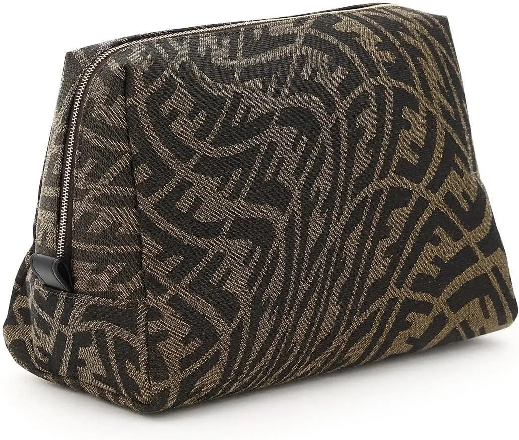 FENDI FF Vertigo Brown Coated Canvas Small Beauty Pouch 8N0179