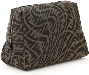 FENDI FF Vertigo Brown Coated Canvas Small Beauty Pouch 8N0179