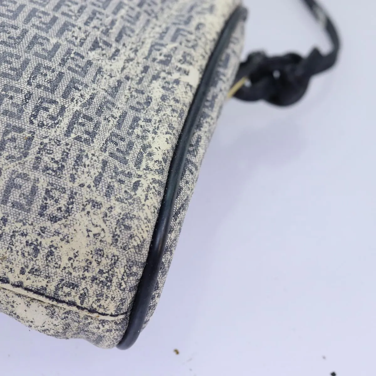 FENDI Zucchino Canvas Shoulder Bag Coated Canvas White Navy 71558
