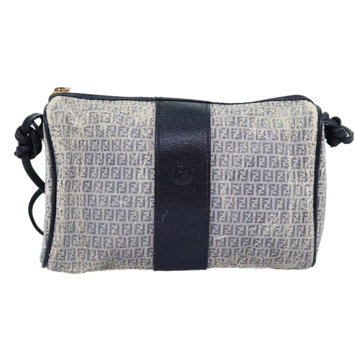 FENDI Zucchino Canvas Shoulder Bag Coated Canvas White Navy 71558