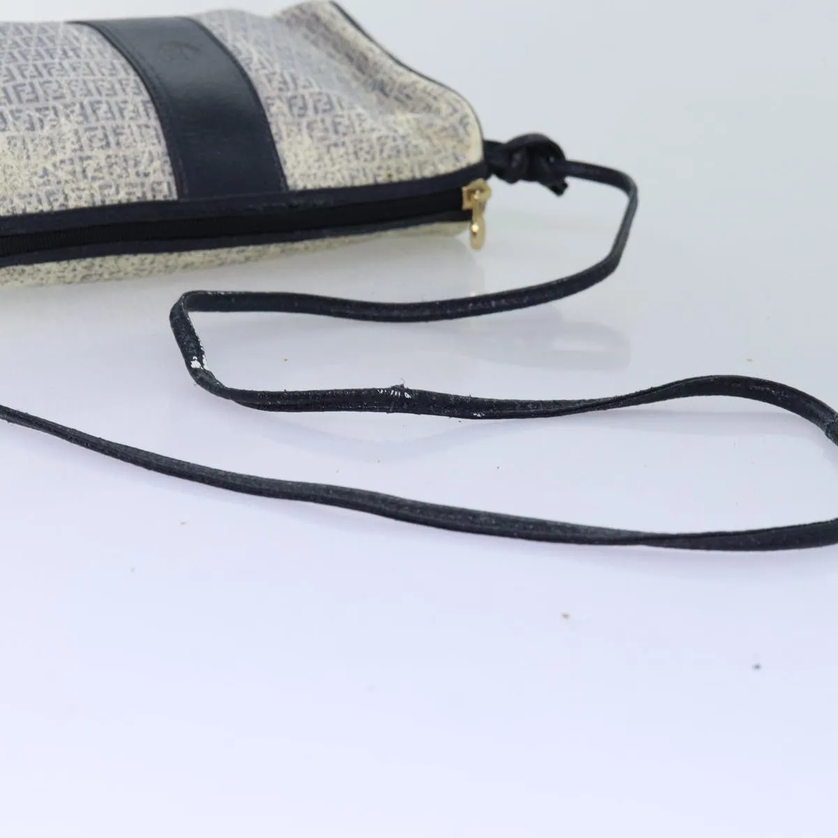 FENDI Zucchino Canvas Shoulder Bag Coated Canvas White Navy 71558
