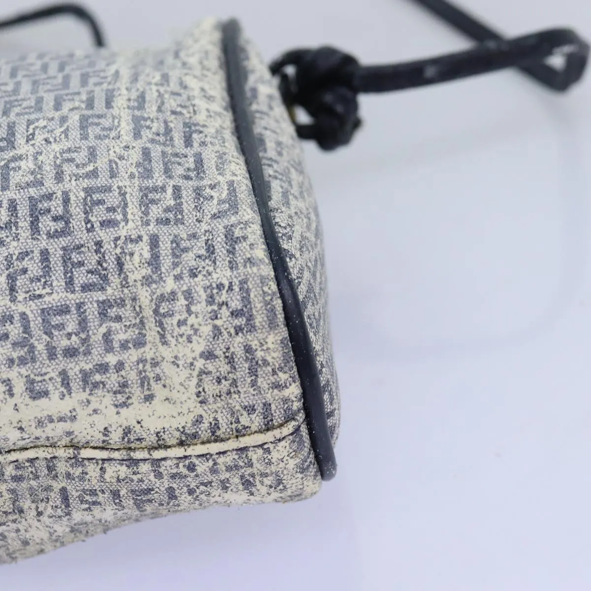 FENDI Zucchino Canvas Shoulder Bag Coated Canvas White Navy 71558