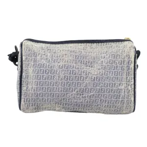 FENDI Zucchino Canvas Shoulder Bag Coated Canvas White Navy 71558