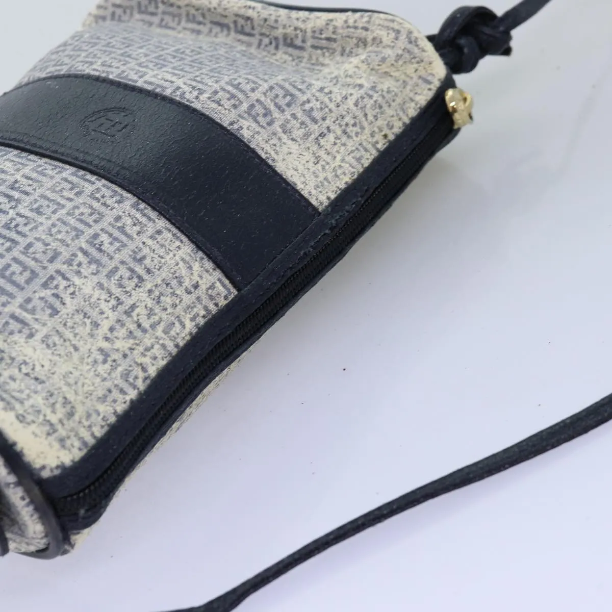 FENDI Zucchino Canvas Shoulder Bag Coated Canvas White Navy 71558